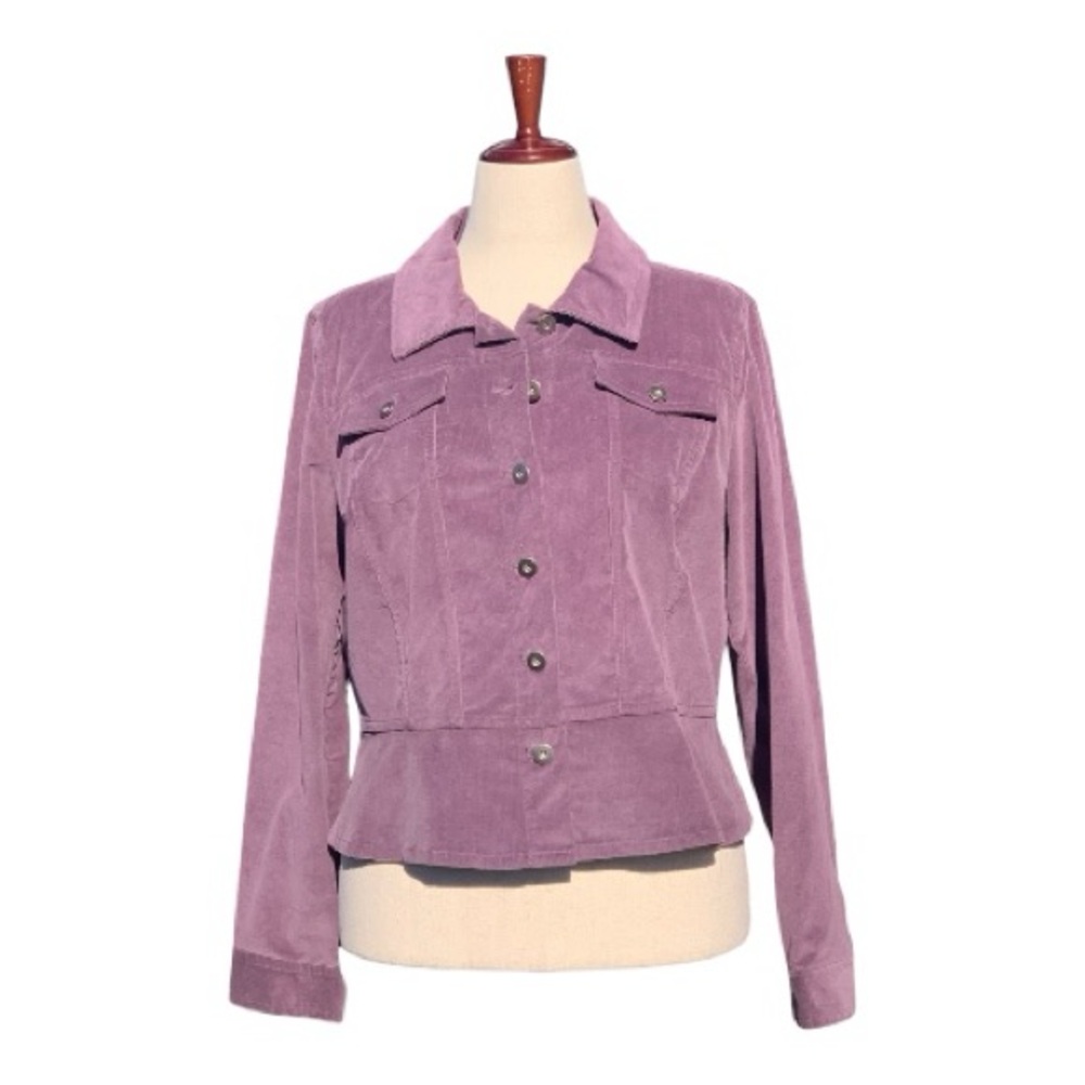 Rafaella Purple Lavender Corduroy Button Up Cotton Jacket Pockets Size 16